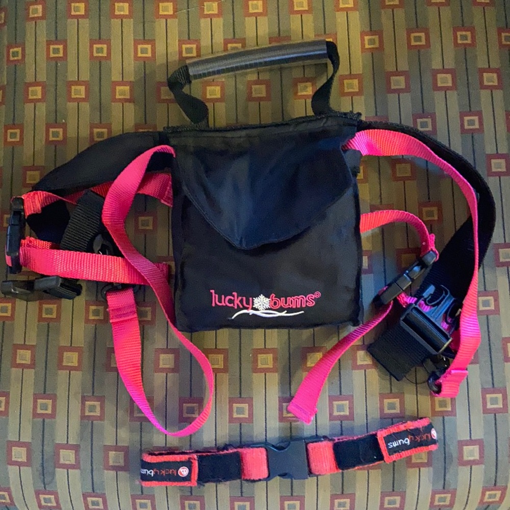 Almost New Lucky Bums Ski Harness (Pink/Black) and Tip Clips (Red/Black) Bundle